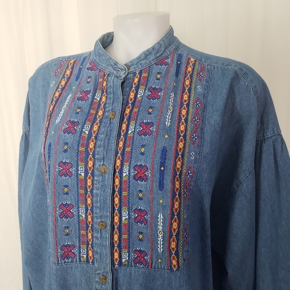 Westbound boho western embroidered denim button down shirt - Picture 2 of 6